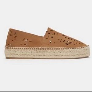 Zara Leather Laser Cut Espadrille Slip Ons sz 10.5